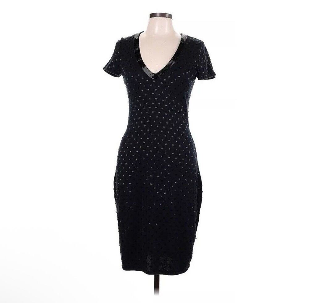 Temperley London Black V-Neck Short Sleeves Beaded Black Dress L